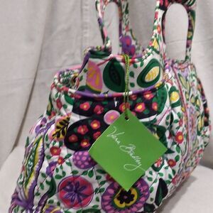 Vera Bradley Floral Quilted Multicolor Purse With Zip Closure And Double Handles
